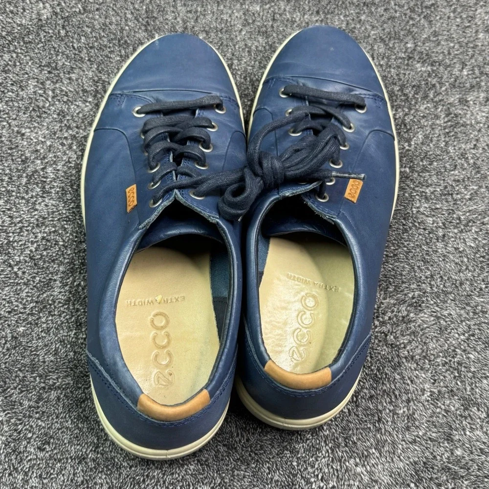 Ecco Soft 7 Mens Navy Blue Leather Low Top Sneakers Extra Width Size 46